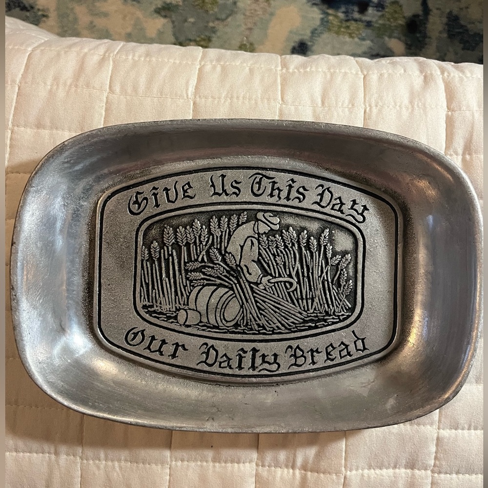 Vintage Pewter "Give us this day" Bread Tray